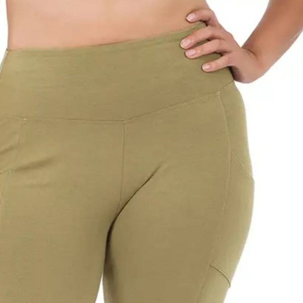 NEW 1X- Large W/Pockets KHAK Plus Size Premium Cotton Waistband Leggings - Picture 3 of 6